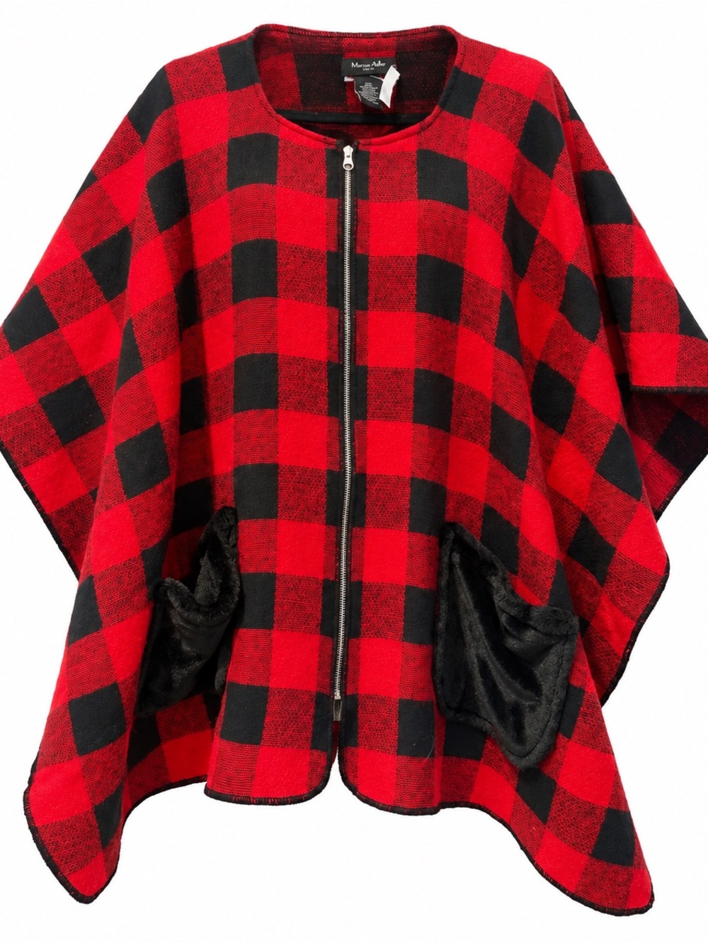 Women’s Red & Black Buffalo Plaid Zip Poncho